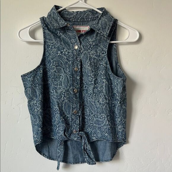 Lone Star‎ Tie Front Button Up Tank Handkerchief Print Blue Size Small - Picture 1 of 3